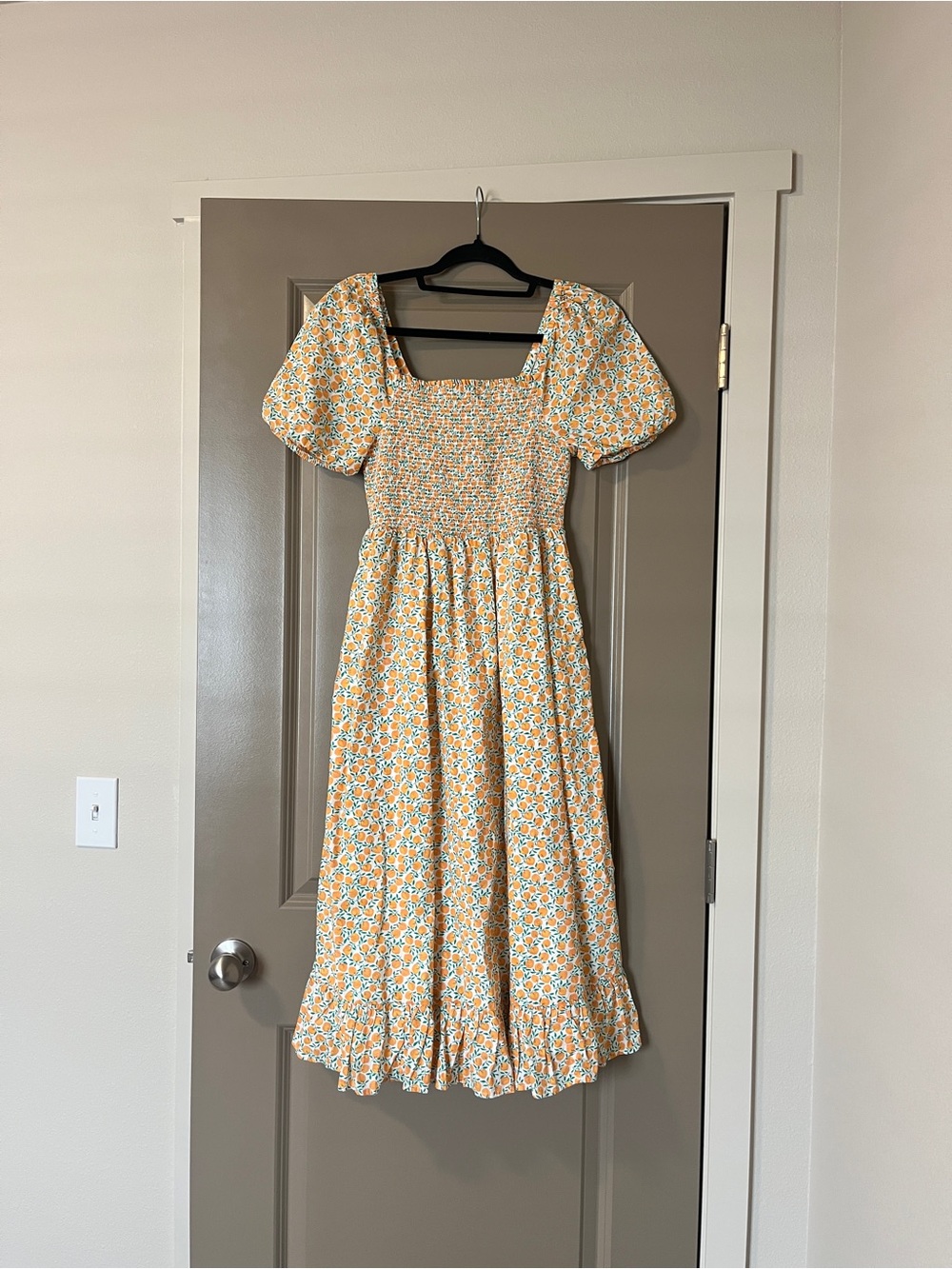 J. Crew Orange Smocked Midi Dress with Puff Sleeves - NWT never worn - XS